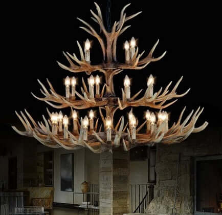 Lampadario in Stile Americano "USA Resort" - in Corno di Cervo laccato in Resina
