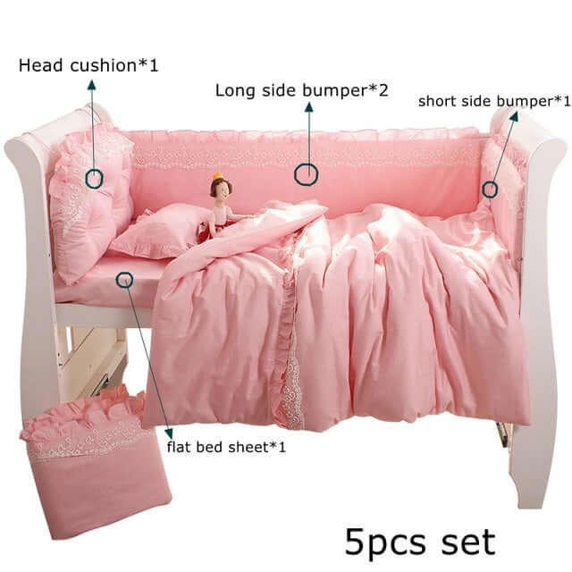 Set per Culla con materasso, cuscini di protezione e lenzuolo "Baby Princess" senza Zanzariera per culle 140x70 cm - in diversi colori, solo per piccole Principesse e piccoli Lord