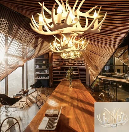 Lampadario in Stile Americano "USA Resort" - in Corno di Cervo laccato in Resina
