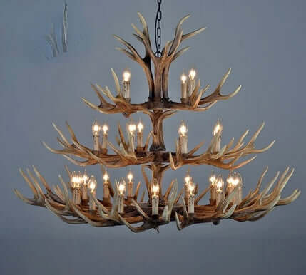 Lampadario in Stile Americano "USA Resort" - in Corno di Cervo laccato in Resina
