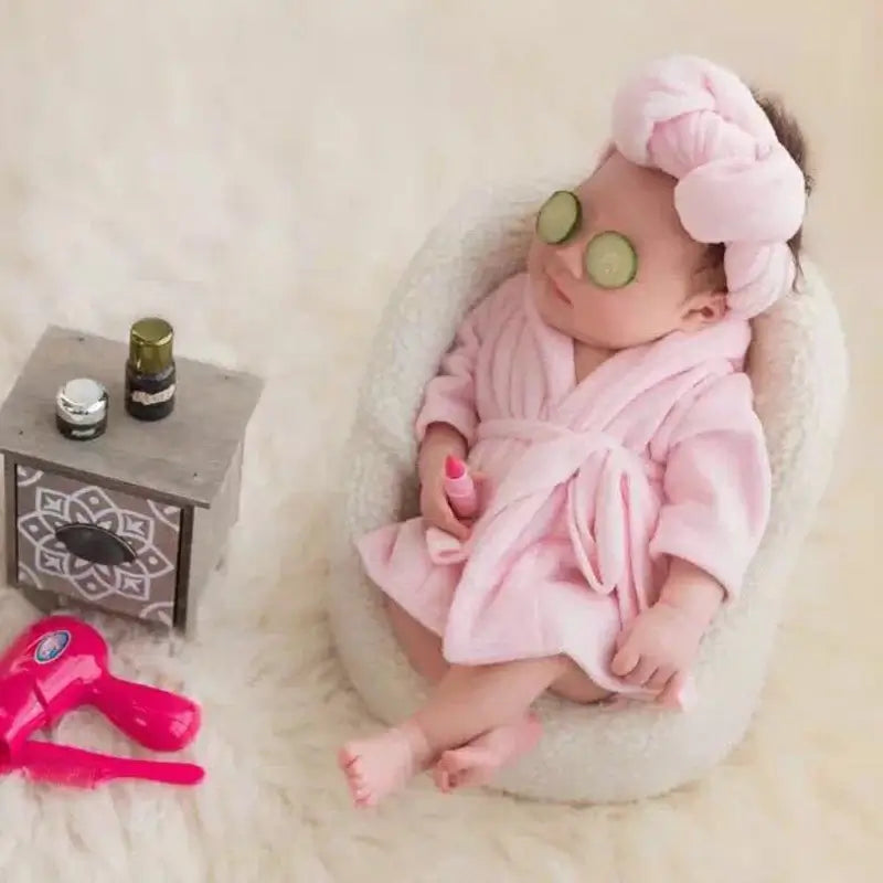 Set "Baby Shooting" accappatoio e turbante per neonatI - da 0-6 mesi