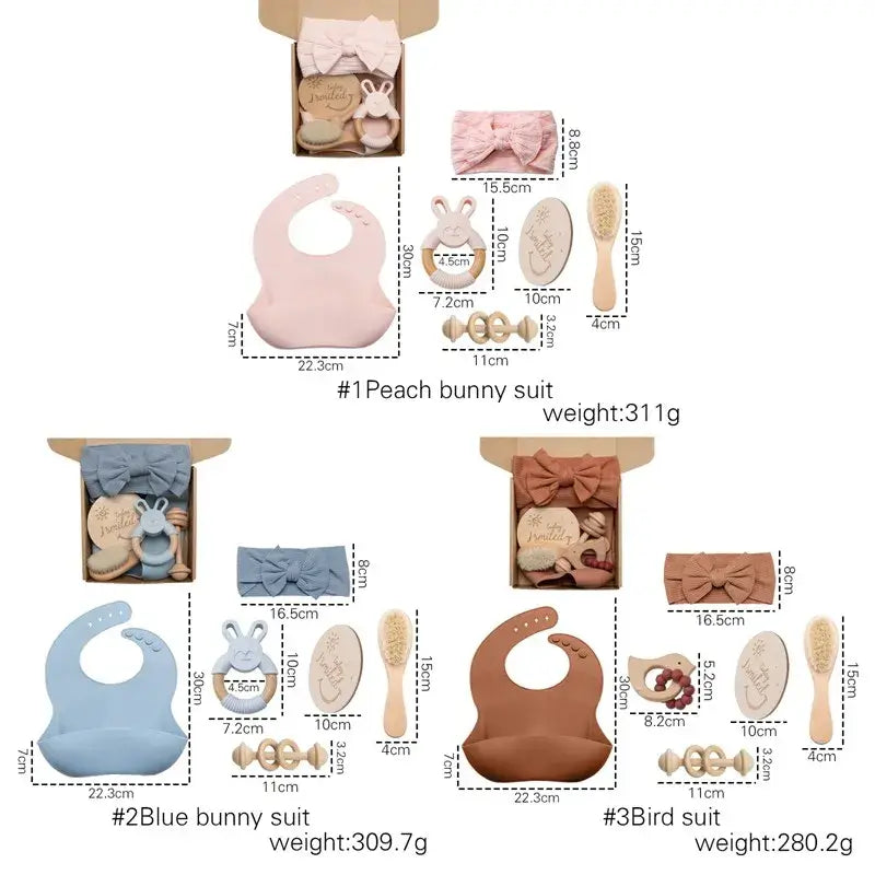 Set idea regalo "Teddy Baby Shower" - un set con Asciugamano simpatico Testa di animali in cotone 100% naturale, sonaglio a uncinetto e calzini di cotone abbinati - diversi colori e modelli disponibili!