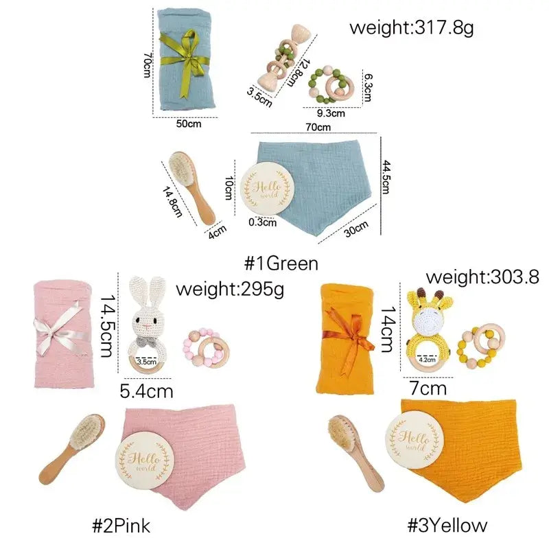 Set idea regalo "Teddy Baby Shower" - un set con Asciugamano simpatico Testa di animali in cotone 100% naturale, sonaglio a uncinetto e calzini di cotone abbinati - diversi colori e modelli disponibili!