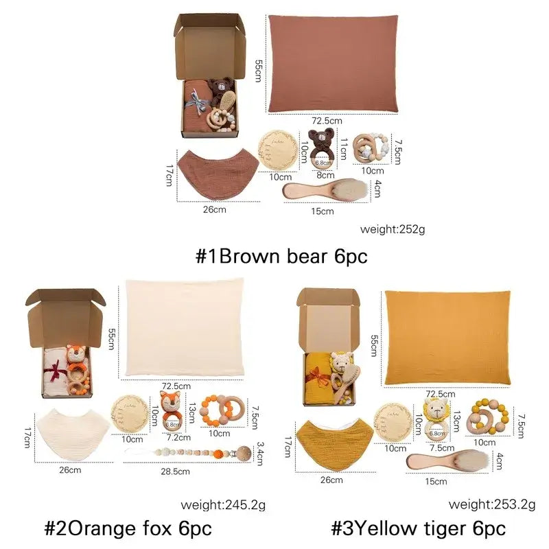 Set idea regalo "Teddy Baby Shower" - un set con Asciugamano simpatico Testa di animali in cotone 100% naturale, sonaglio a uncinetto e calzini di cotone abbinati - diversi colori e modelli disponibili!