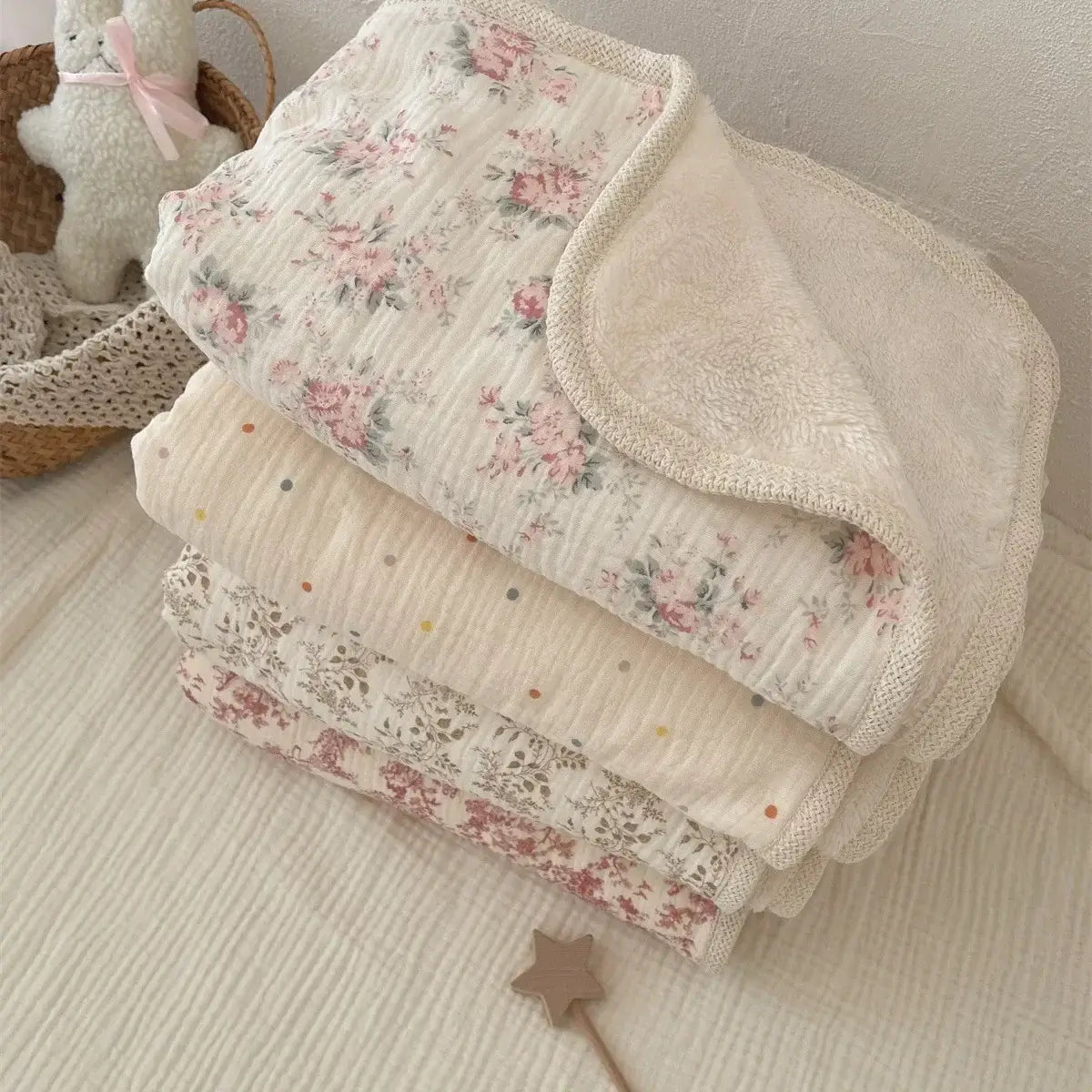 Coperta Invernale "Flora Provence" in fibra di cotone e morbida flanella - per culle
