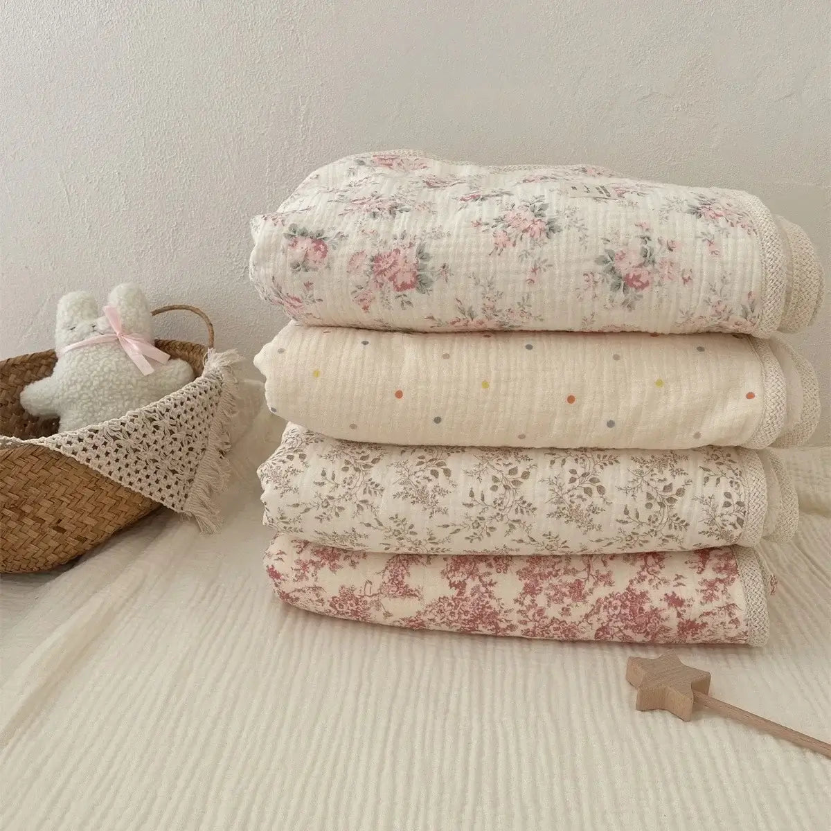 Coperta Invernale "Flora Provence" in fibra di cotone e morbida flanella - per culle