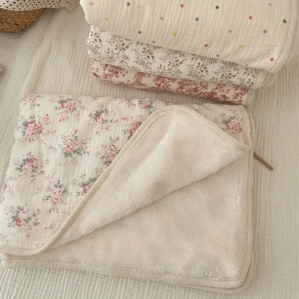 Coperta Invernale "Flora Provence" in fibra di cotone e morbida flanella - per culle