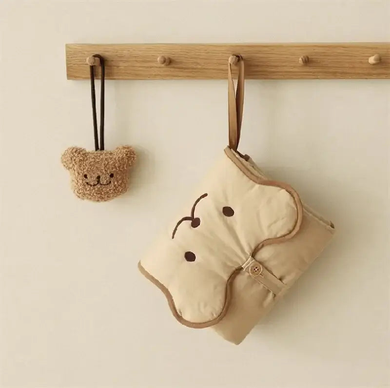 Fasciatoio Portatile da viaggio "Teddy Fasciatoio" - in cotone naturale, pratico e cute per i cambi fuori casa