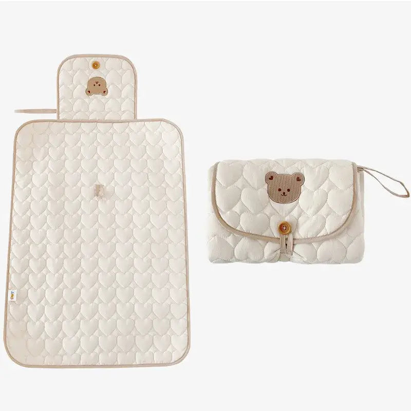 Fasciatoio Portatile da viaggio "Teddy Fasciatoio" - in cotone naturale, pratico e cute per i cambi fuori casa