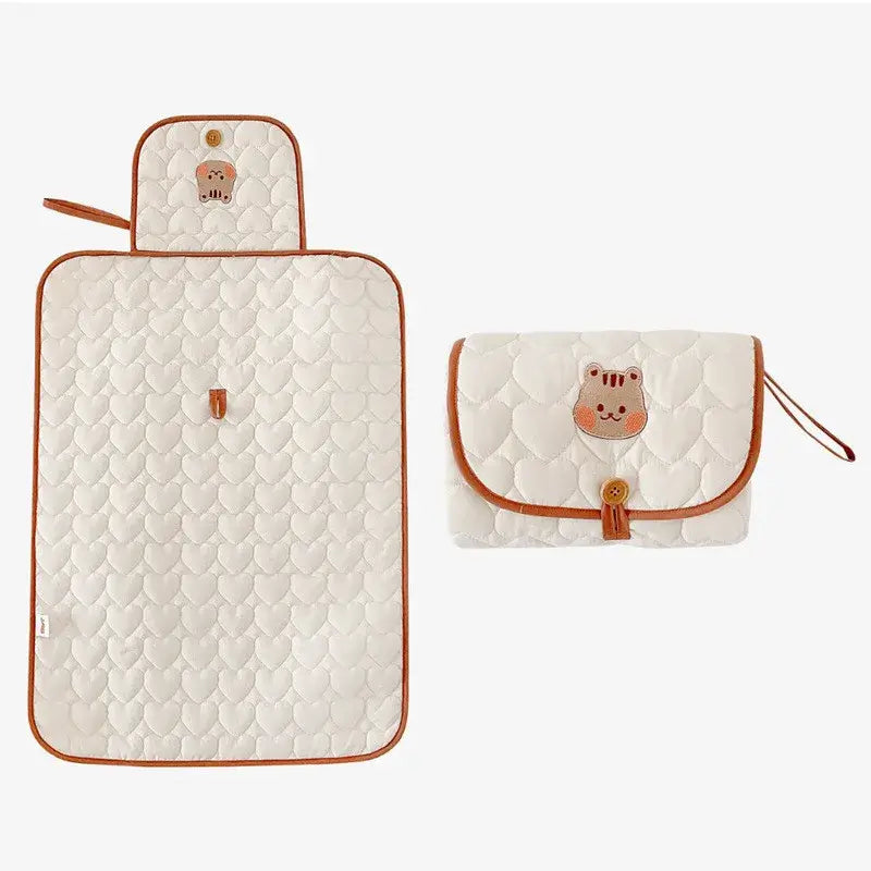 Fasciatoio Portatile da viaggio "Teddy Fasciatoio" - in cotone naturale, pratico e cute per i cambi fuori casa