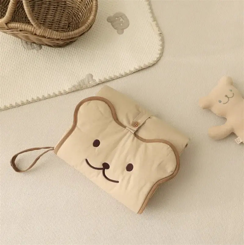 Fasciatoio Portatile da viaggio "Teddy Fasciatoio" - in cotone naturale, pratico e cute per i cambi fuori casa