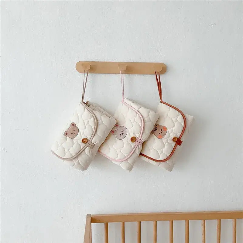 Fasciatoio Portatile da viaggio "Teddy Fasciatoio" - in cotone naturale, pratico e cute per i cambi fuori casa