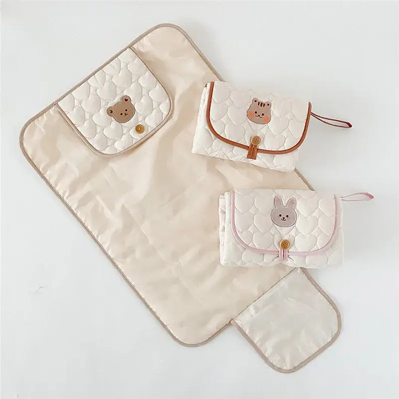 Fasciatoio Portatile da viaggio "Teddy Fasciatoio" - in cotone naturale, pratico e cute per i cambi fuori casa