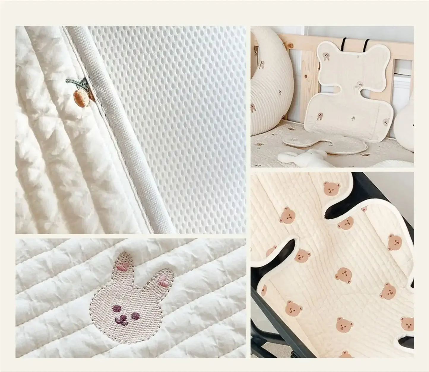 Fodera Traspirante "Teddi Ricami Summer" per passeggino - in cotone naturale traspirante perfetto per l'Estate
