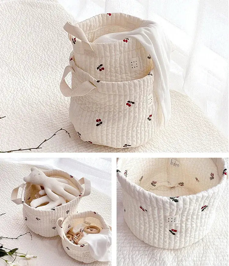Cesta Borsa multifunzione "Teddy Ricami”- per pannolini per neonato, borsa maternità e cesta contenitore