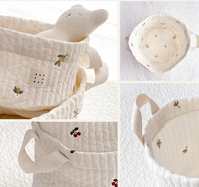 Cesta Borsa multifunzione "Teddy Ricami”- per pannolini per neonato, borsa maternità e cesta contenitore