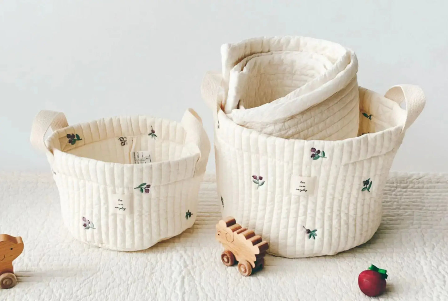 Cesta Borsa multifunzione "Teddy Ricami”- per pannolini per neonato, borsa maternità e cesta contenitore