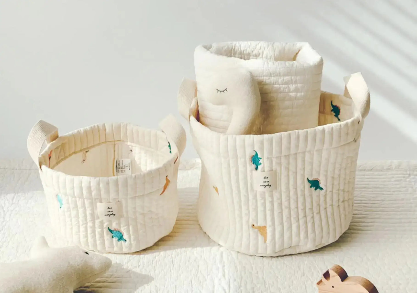 Cesta Borsa multifunzione "Teddy Ricami”- per pannolini per neonato, borsa maternità e cesta contenitore