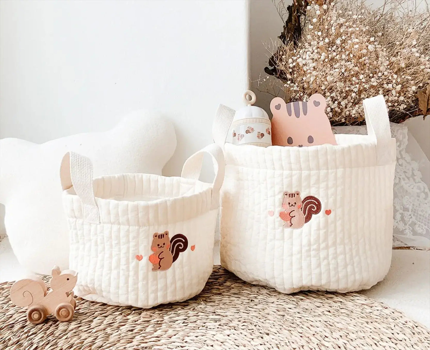 Cesta Borsa multifunzione "Teddy Ricami”- per pannolini per neonato, borsa maternità e cesta contenitore