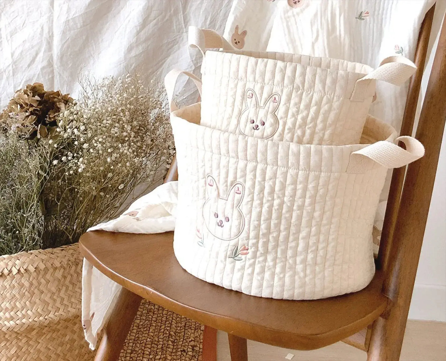 Cesta Borsa multifunzione "Teddy Ricami”- per pannolini per neonato, borsa maternità e cesta contenitore