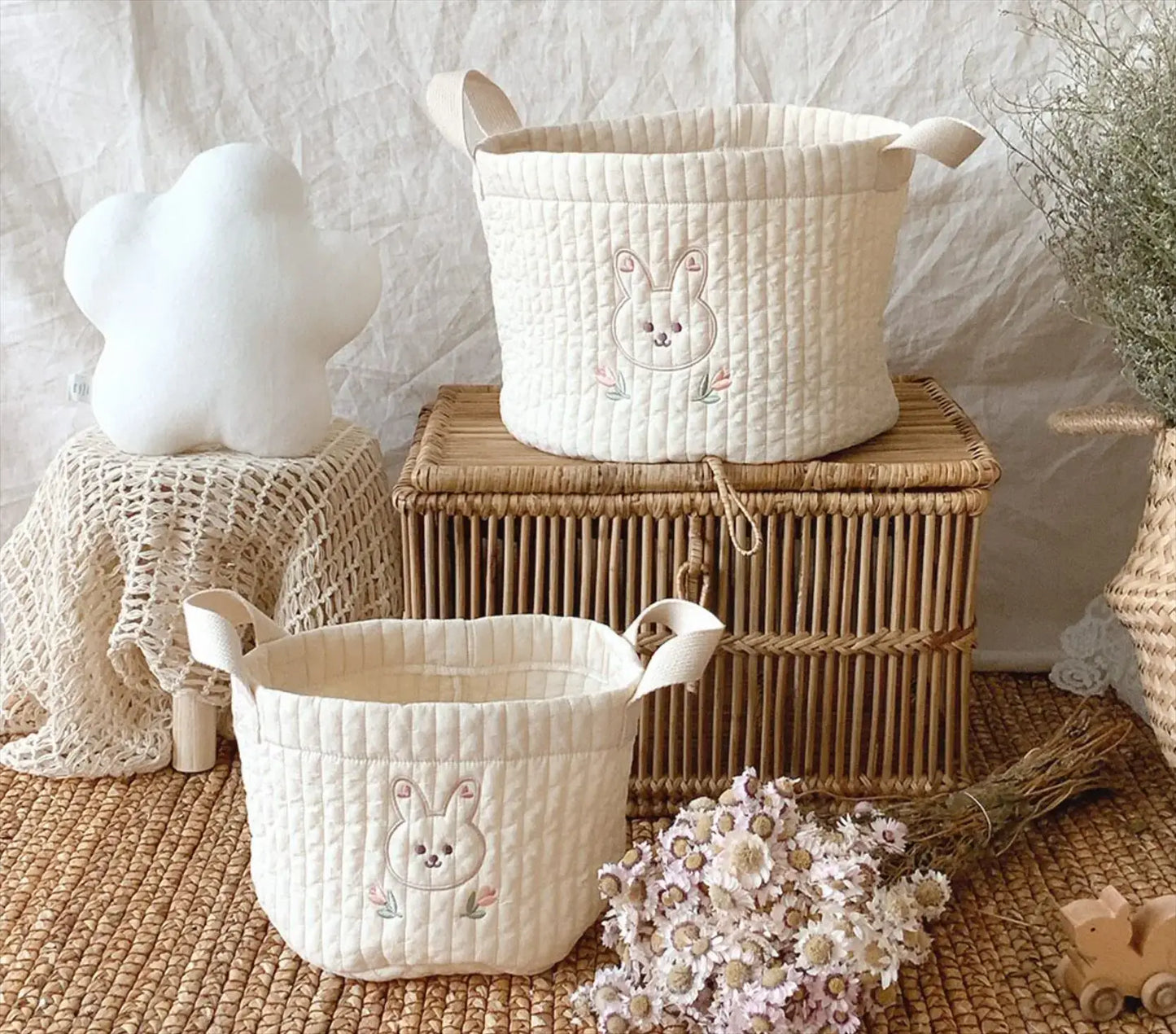 Cesta Borsa multifunzione "Teddy Ricami”- per pannolini per neonato, borsa maternità e cesta contenitore