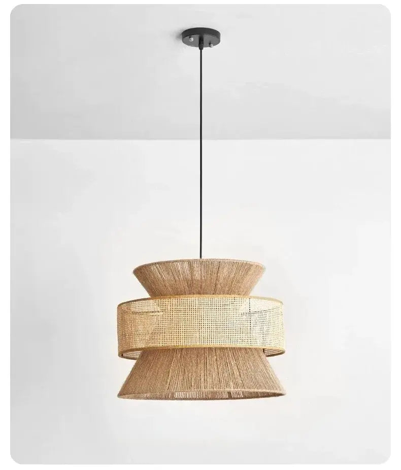 Lampadario "Wabi Sabi" - in Corda di Canapa e Rattan.