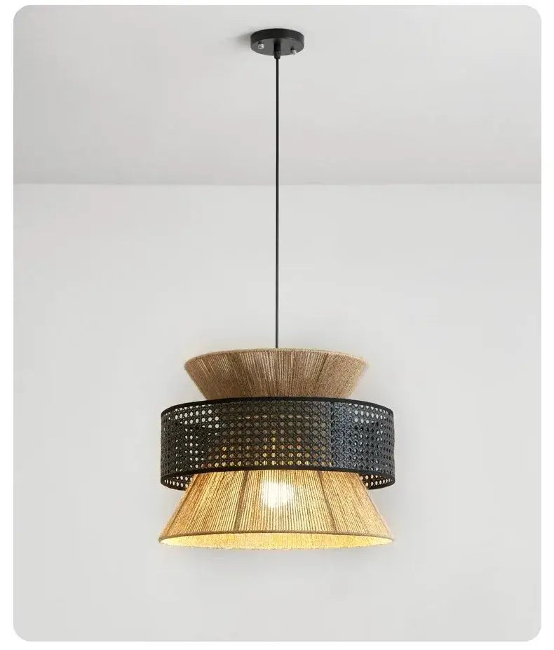 Lampadario "Wabi Sabi" - in Corda di Canapa e Rattan.