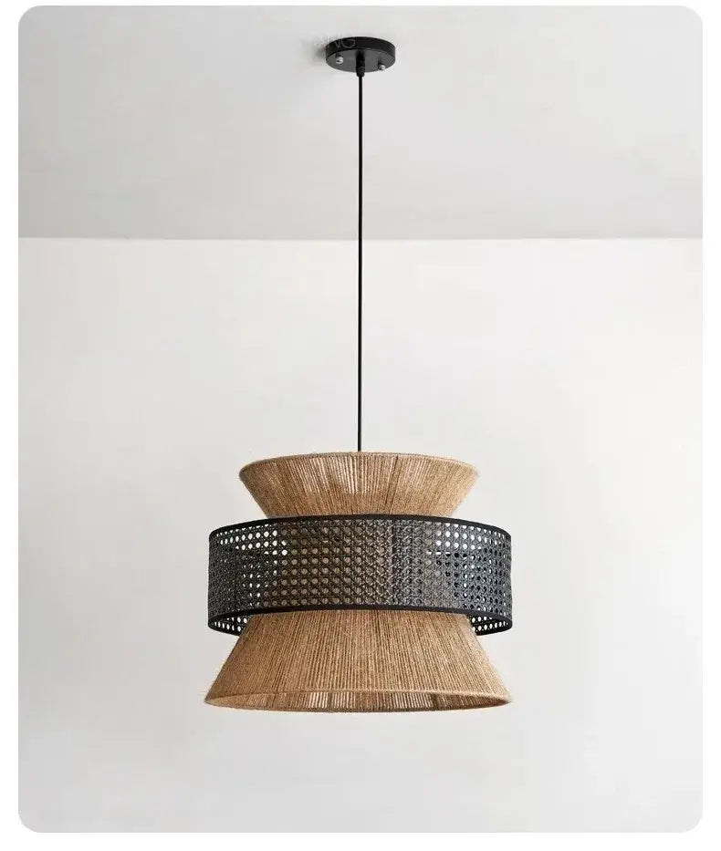 Lampadario "Wabi Sabi" - in Corda di Canapa e Rattan.