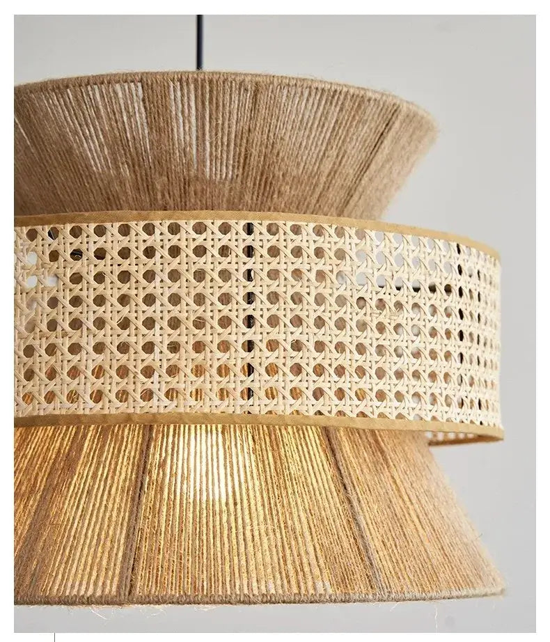 Lampadario "Wabi Sabi" - in Corda di Canapa e Rattan.