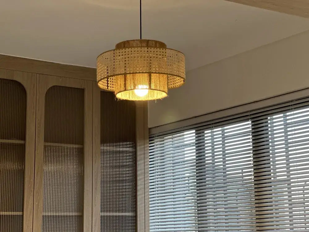 Lampadario "Wabi Sabi" - in Corda di Canapa e Rattan.