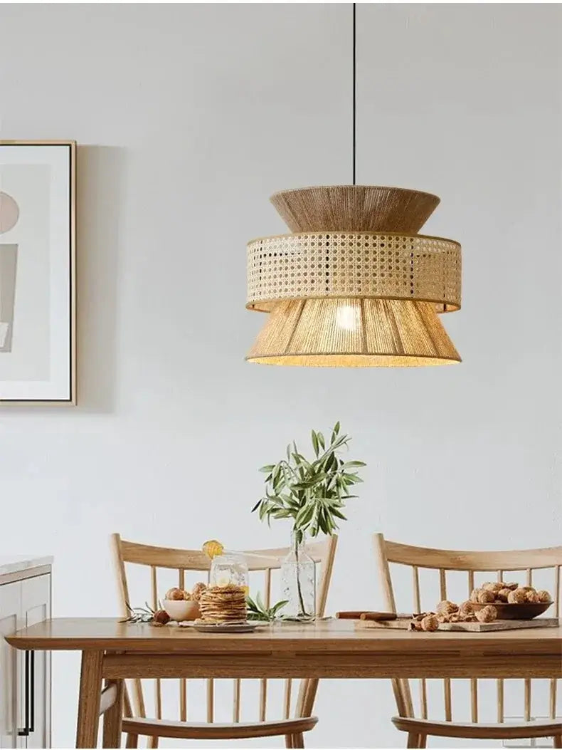 Lampadario "Wabi Sabi" - in Corda di Canapa e Rattan.
