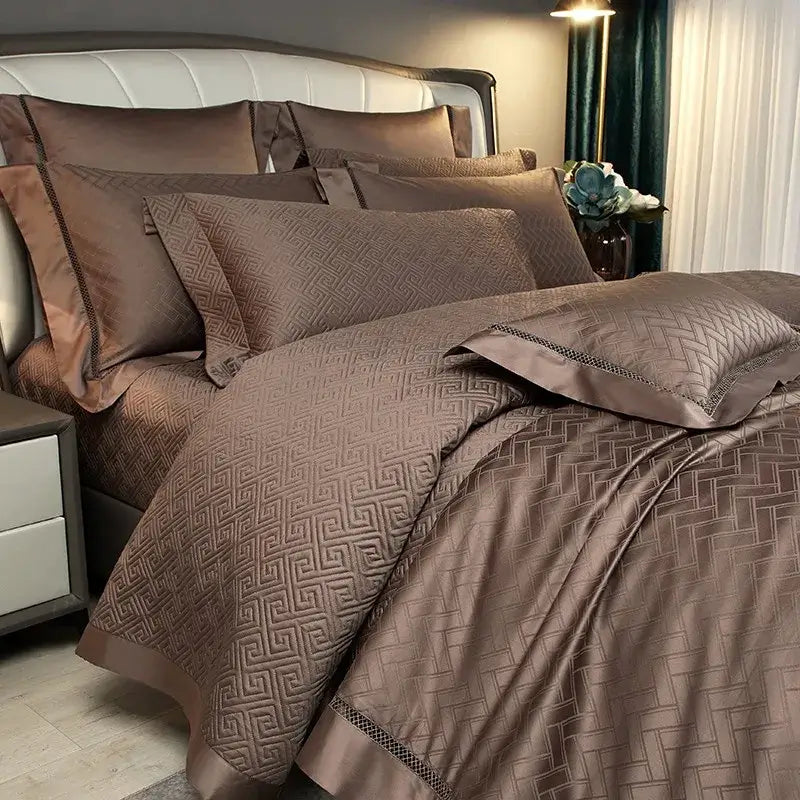 Set Biancheria da Letto "Mykonos Resort" - in Cotone Egiziano naturale in stile Jacquard