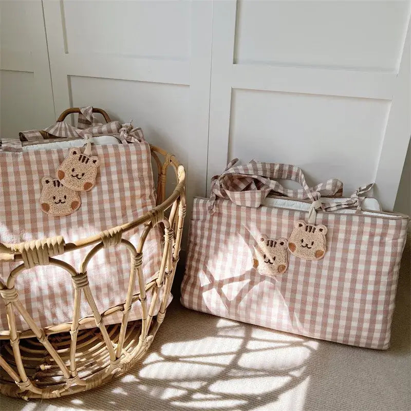 Materasso-Borsa Portatile "Cute Teddy Furry" per Culla e Lettino - in cotone naturale
