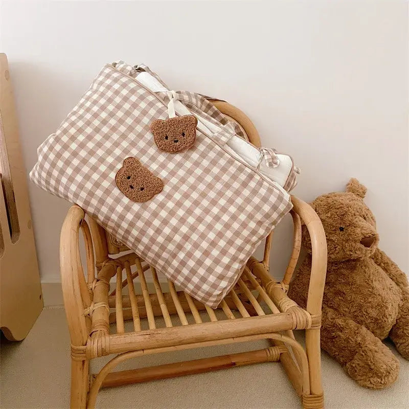 Materasso-Borsa Portatile "Cute Teddy Furry" per Culla e Lettino - in cotone naturale