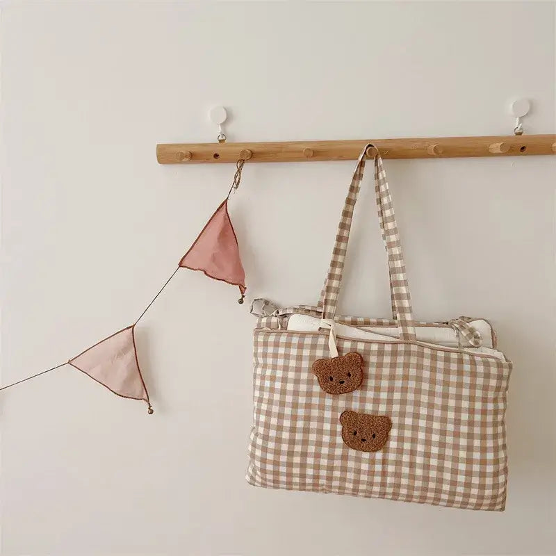 Materasso-Borsa Portatile "Cute Teddy Furry" per Culla e Lettino - in cotone naturale