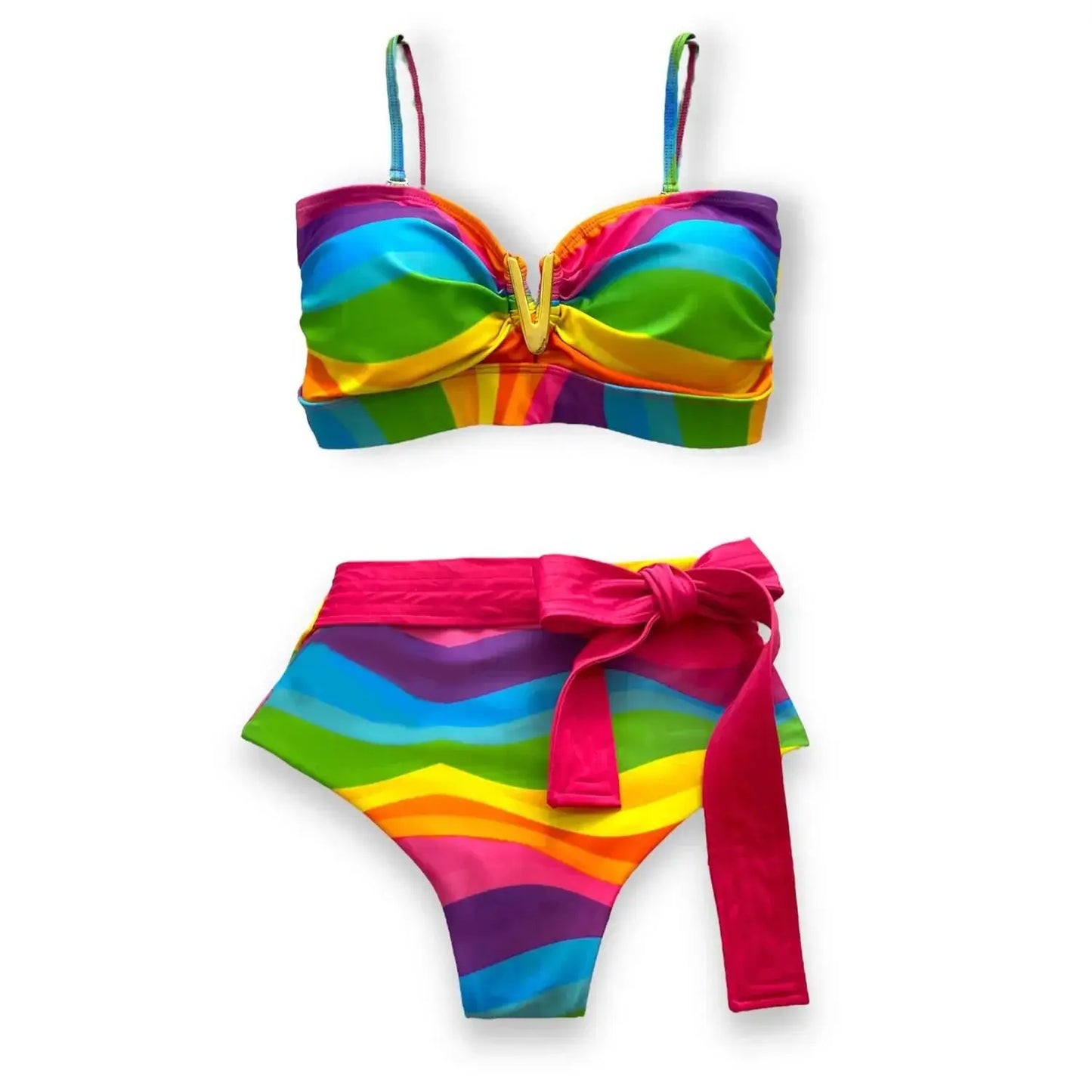 Costume due pezzi "Capri Resort" - Solido con design a volant monospalla a Vita Alta.