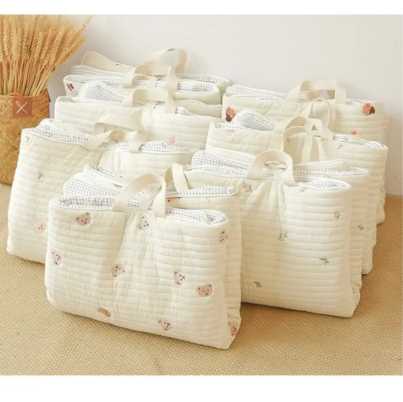 Materasso Portatile "Teddy Ricami" per culla - in cotone naturale 65x115 cm