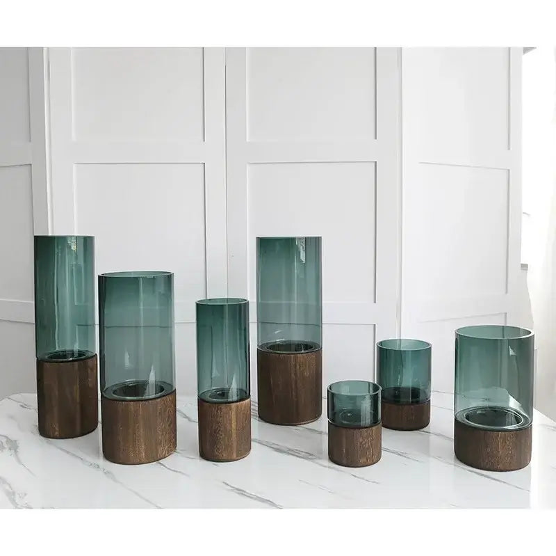 Vaso in Stile nordico "Safari" - in vetro e legno in due colorazioni - multiuso per fiori e candele