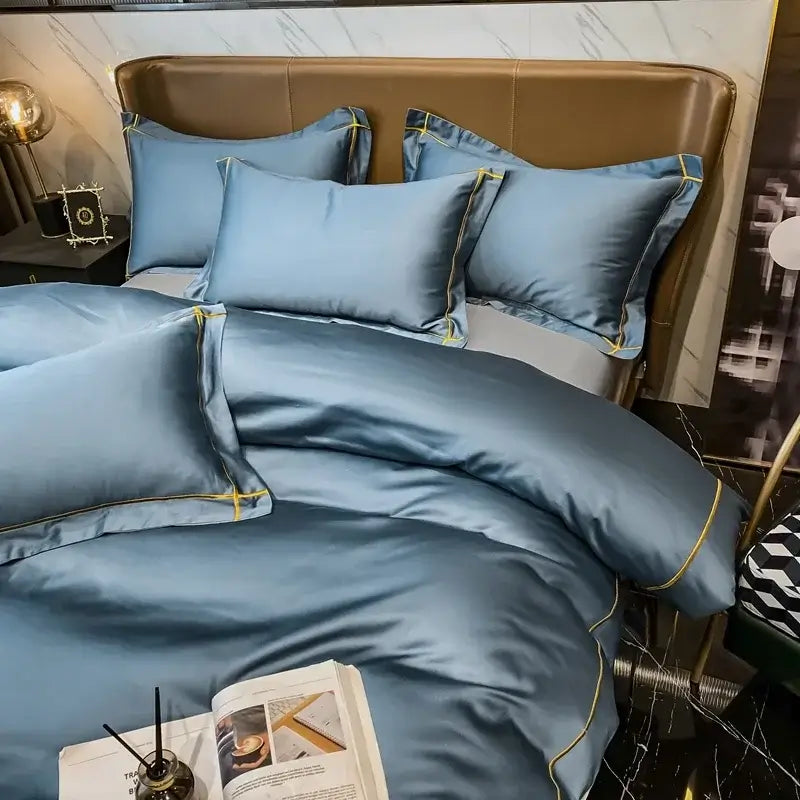 Set Biancheria Letto "Minimal Nizza" - in Cotone Egiziano Premium e Ricamo Geometrico Minimal.