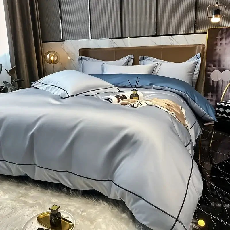 Set Biancheria Letto "Minimal Nizza" - in Cotone Egiziano Premium e Ricamo Geometrico Minimal.
