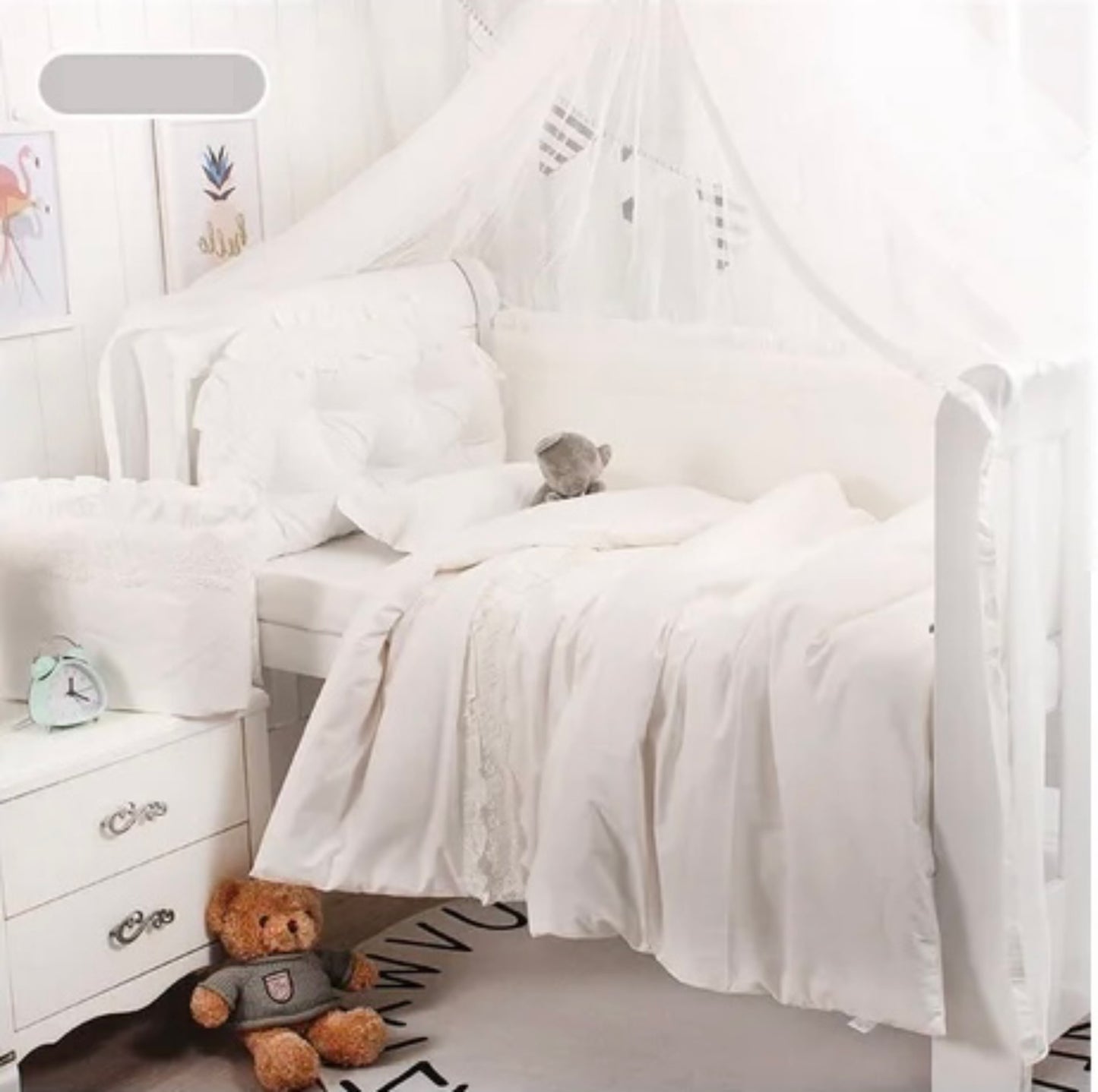 Set per Culla con materasso, cuscini di protezione e lenzuolo "Baby Princess" senza Zanzariera per culle 140x70 cm - in diversi colori, solo per piccole Principesse e piccoli Lord