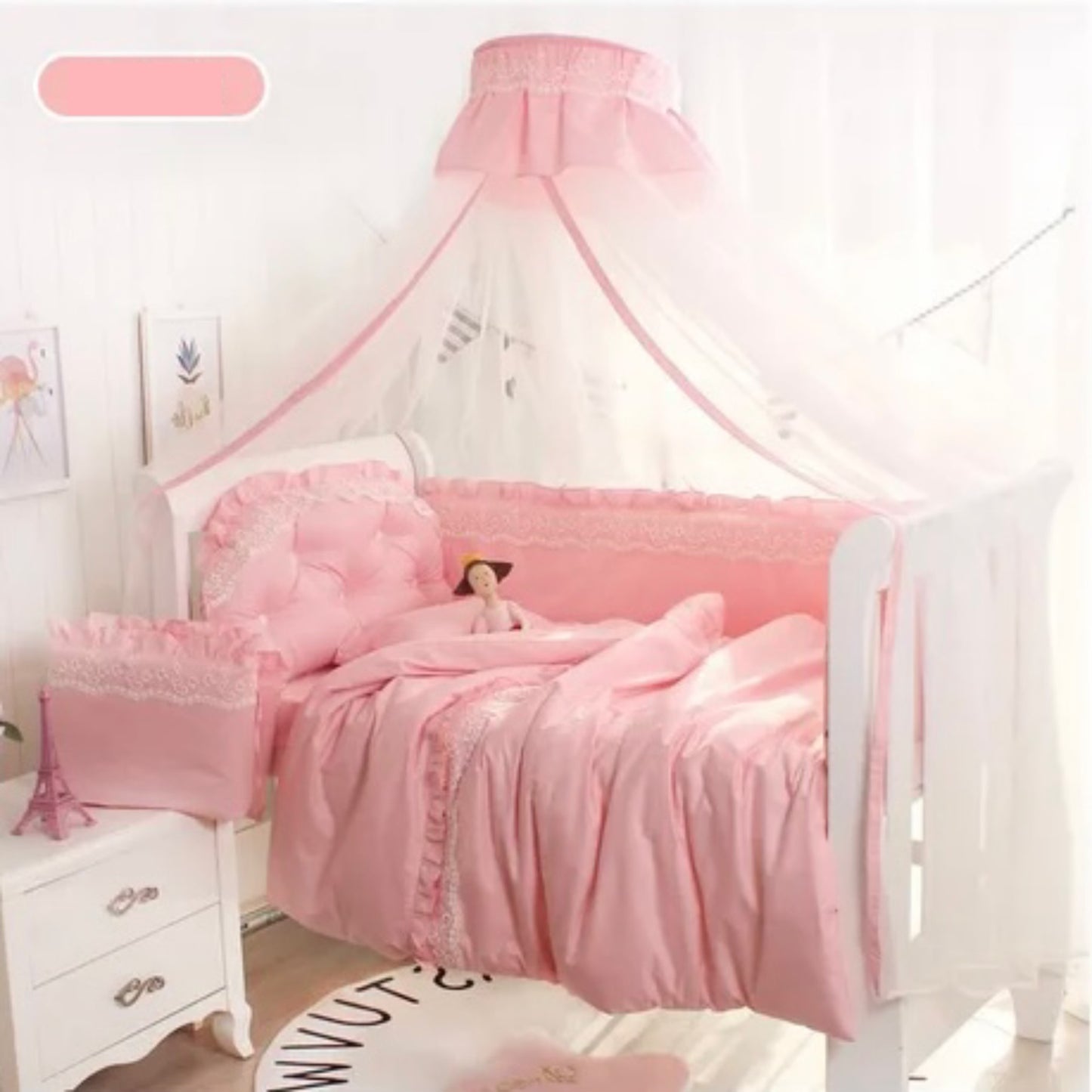 Set per Culla con materasso, cuscini di protezione e lenzuolo "Baby Princess" senza Zanzariera per culle 140x70 cm - in diversi colori, solo per piccole Principesse e piccoli Lord