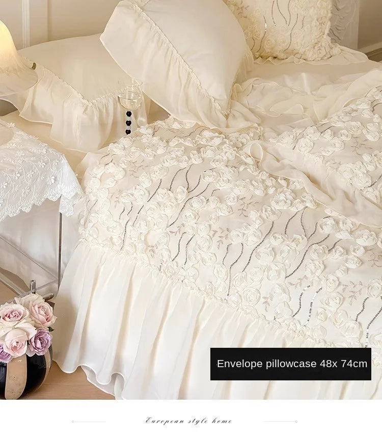 Set Biancheria da Letto "Principessa Letto di Rose"- Con un motivo delicato di rose di tessuto, per un effetto incantato e da fiaba!