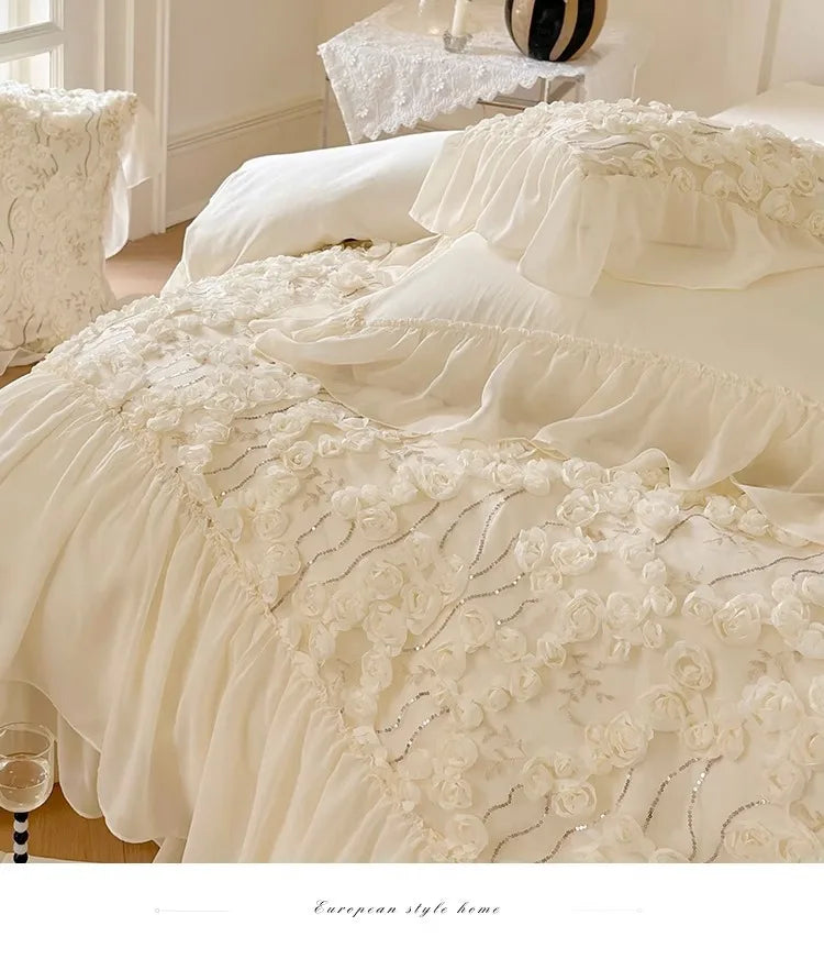 Set Biancheria da Letto "Principessa Letto di Rose"- Con un motivo delicato di rose di tessuto, per un effetto incantato e da fiaba!