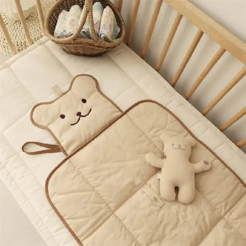 Fasciatoio Portatile da viaggio "Teddy Fasciatoio" - in cotone naturale, pratico e cute per i cambi fuori casa