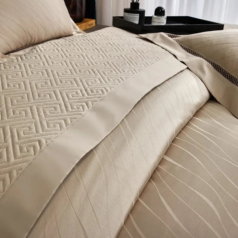 Set Biancheria da Letto "Mykonos Resort" - in Cotone Egiziano naturale in stile Jacquard