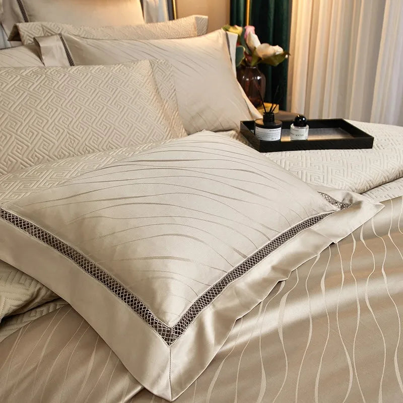 Set Biancheria da Letto "Mykonos Resort" - in Cotone Egiziano naturale in stile Jacquard