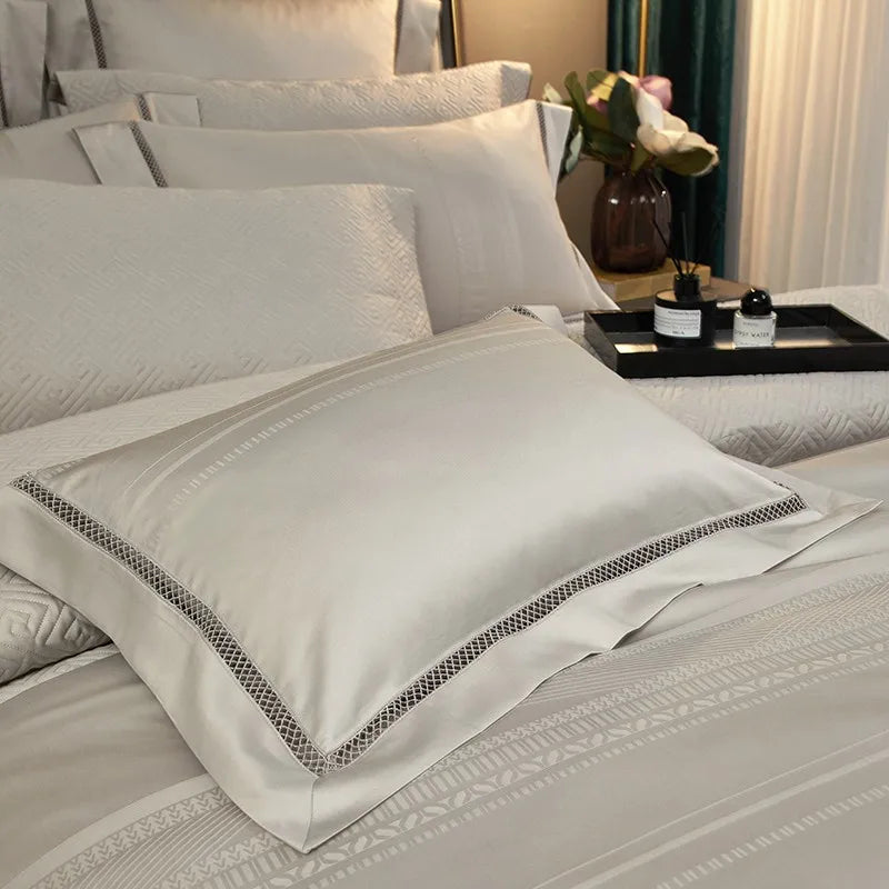 Set Biancheria da Letto "Mykonos Resort" - in Cotone Egiziano naturale in stile Jacquard