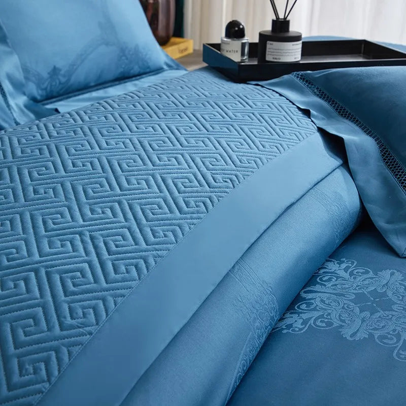 Set Biancheria da Letto "Mykonos Resort" - in Cotone Egiziano naturale in stile Jacquard