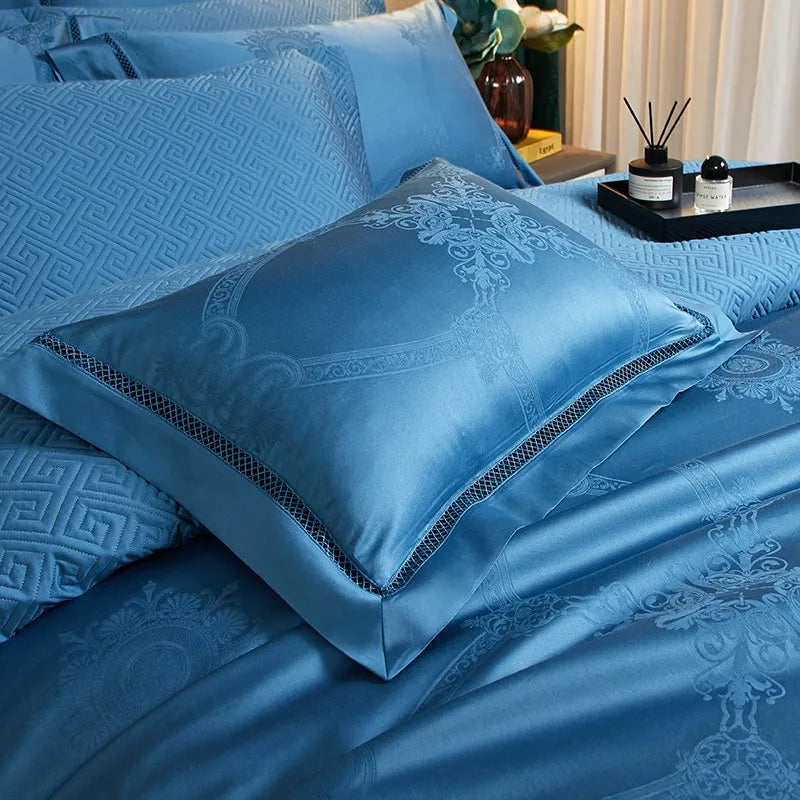 Set Biancheria da Letto "Mykonos Resort" - in Cotone Egiziano naturale in stile Jacquard